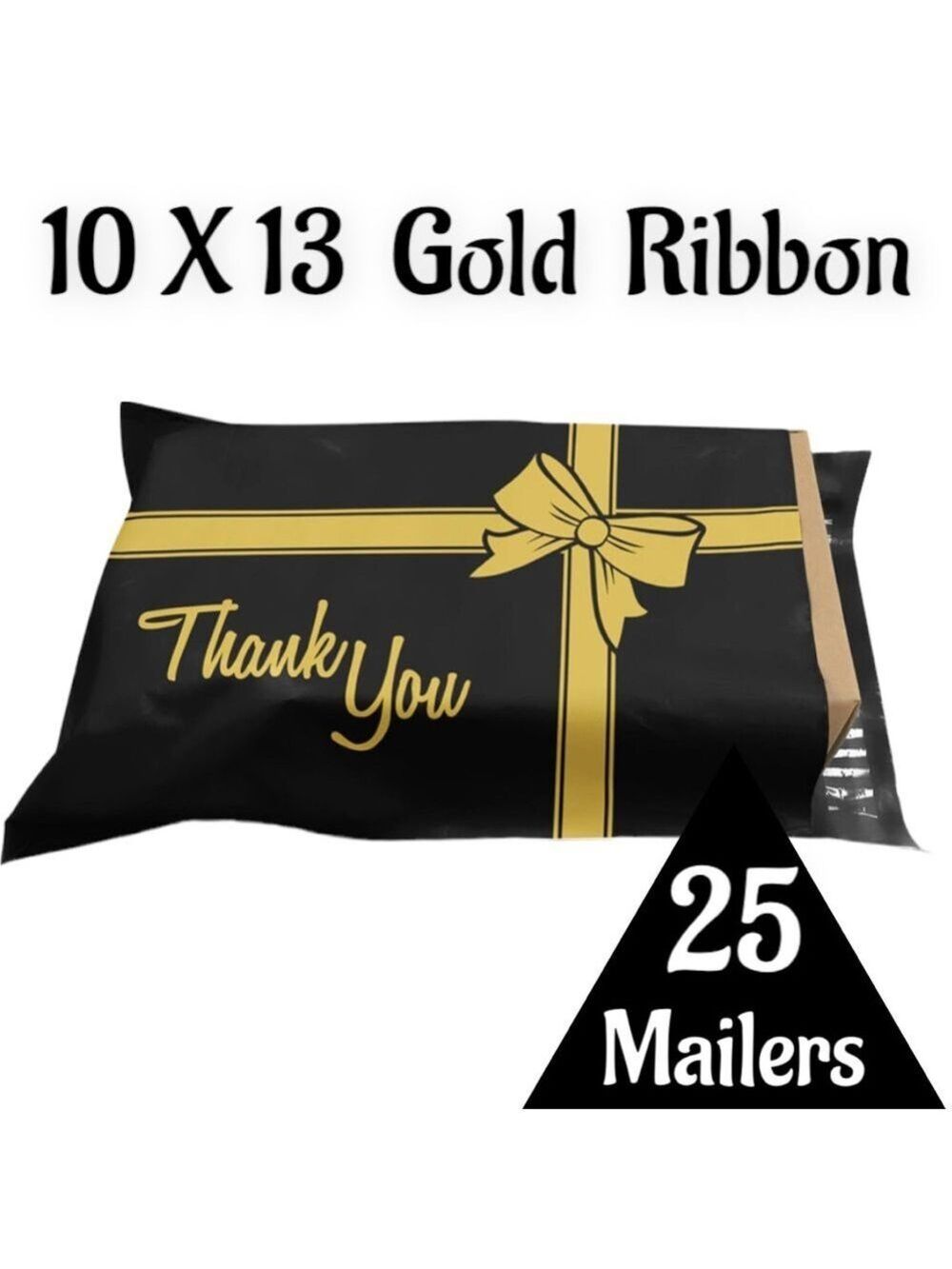 25 10X13 Poly Mailers Thank You Gold Ribbon, Shipping Envelopes PRICE IS FIRM - Picture 3 of 5